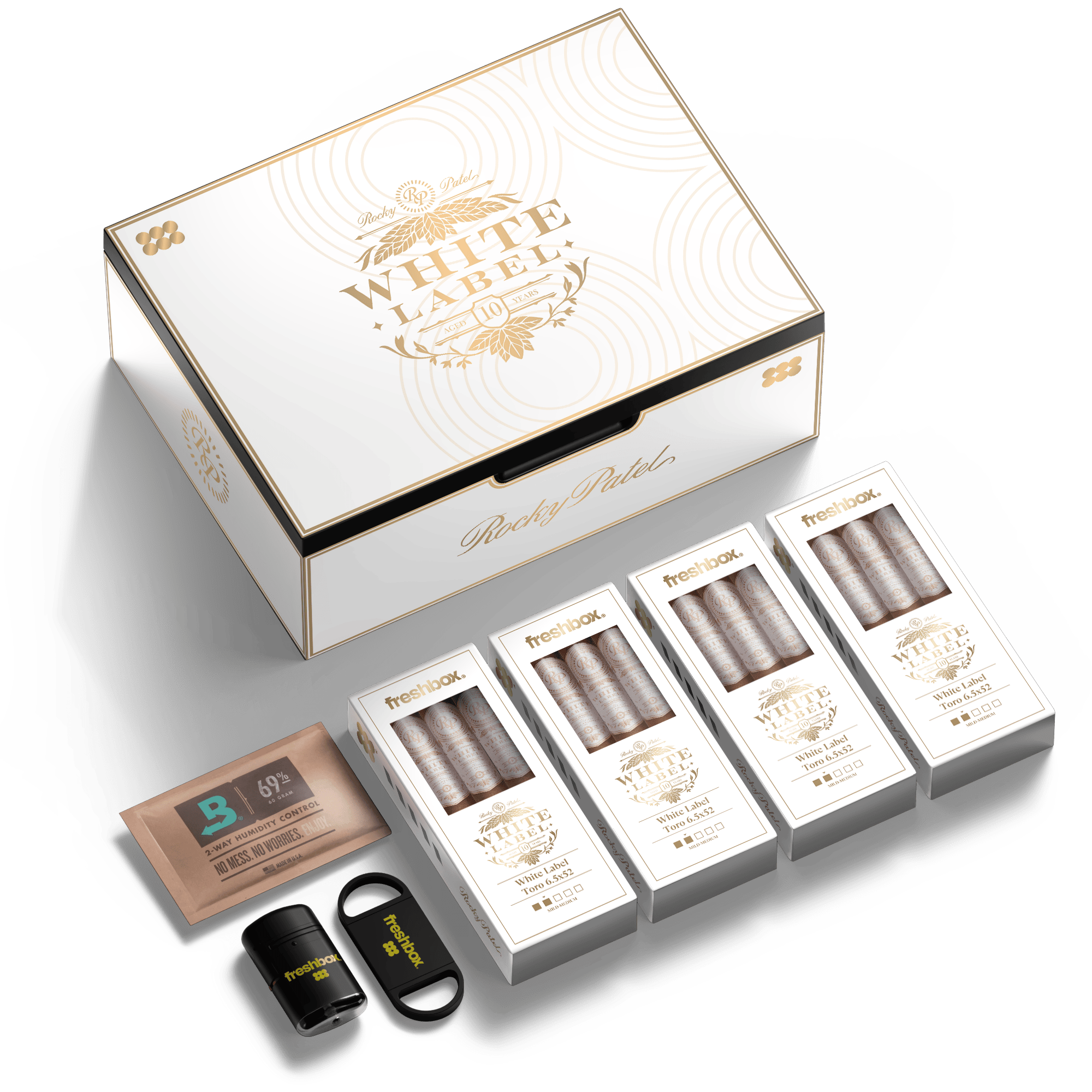 FreshBox Rocky Patel White Label Edition Humidor Starter Kit
