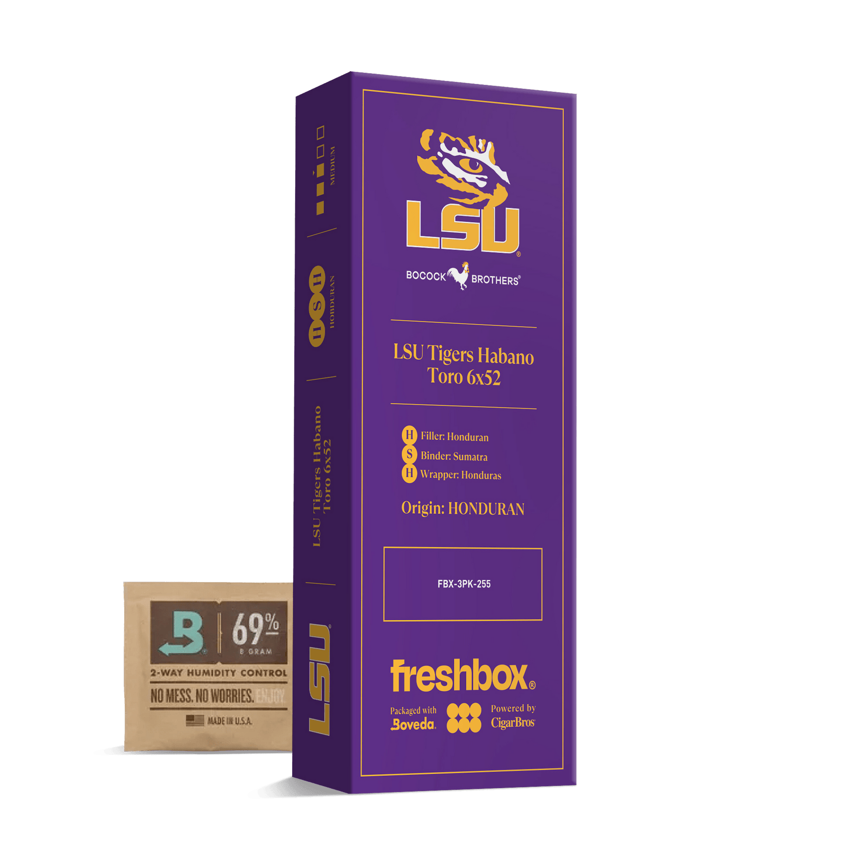 Boccock Brothers LSU Tigers Habano Toro 6x52 FreshBox | 3-Pack