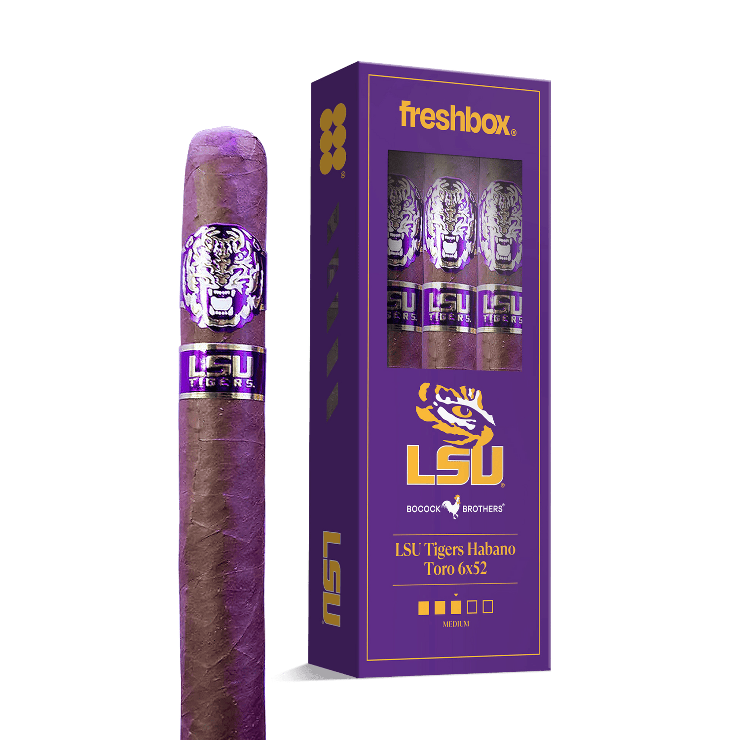 Boccock Brothers LSU Tigers Habano Toro 6x52 FreshBox | 3-Pack