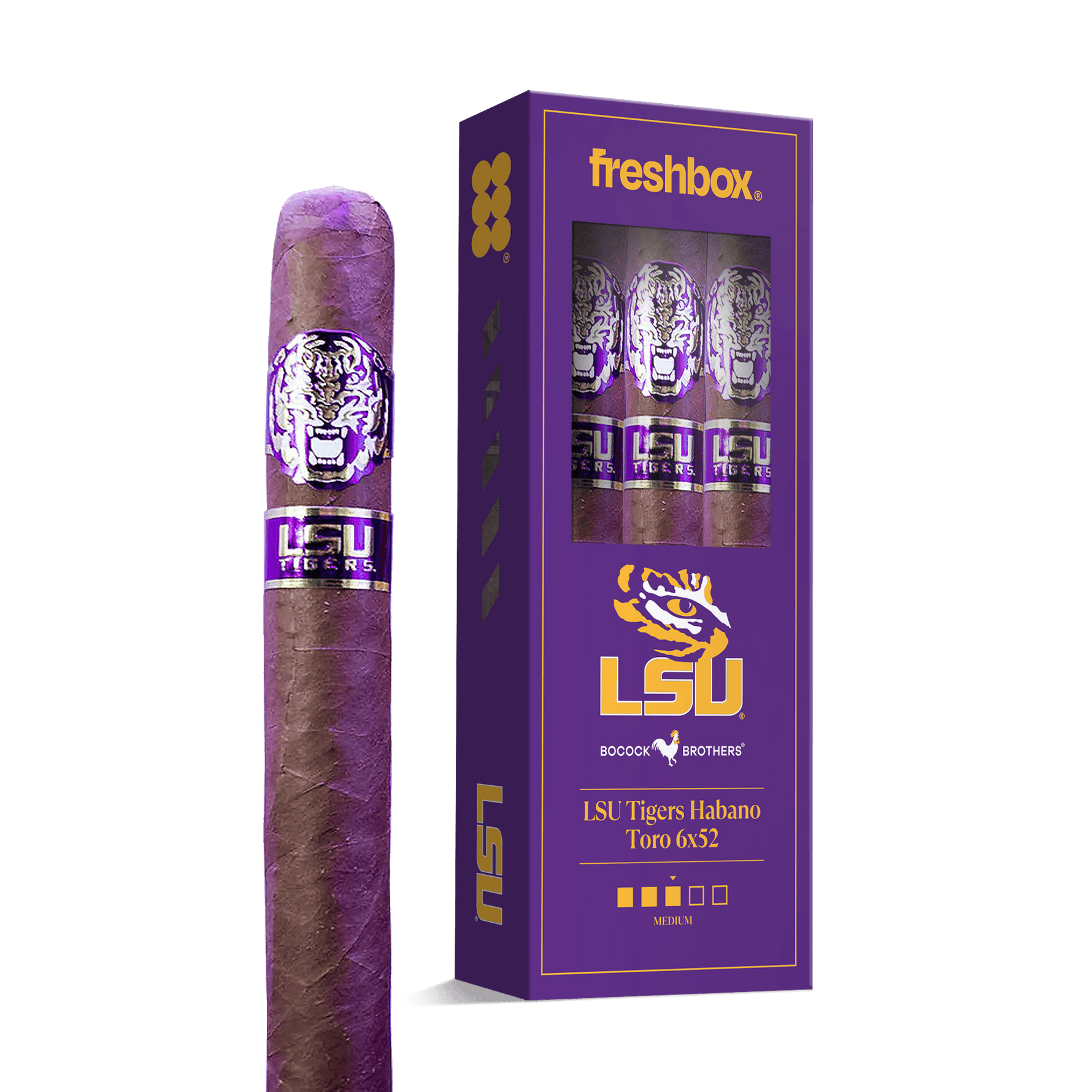 Boccock Brothers LSU Tigers Habano Toro 6x52 FreshBox | 3-Pack