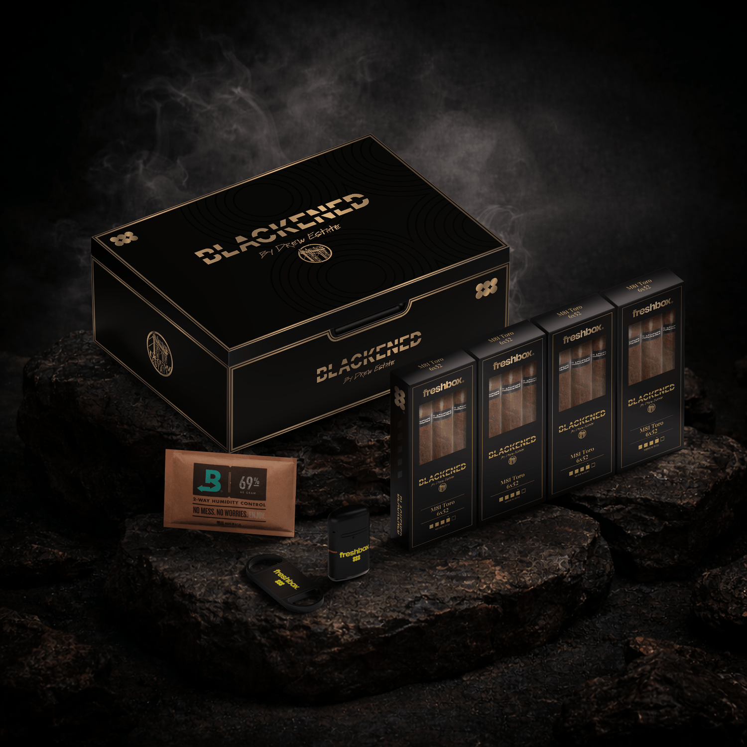FreshBox™ Blackened Edition Humidor Starter Kit