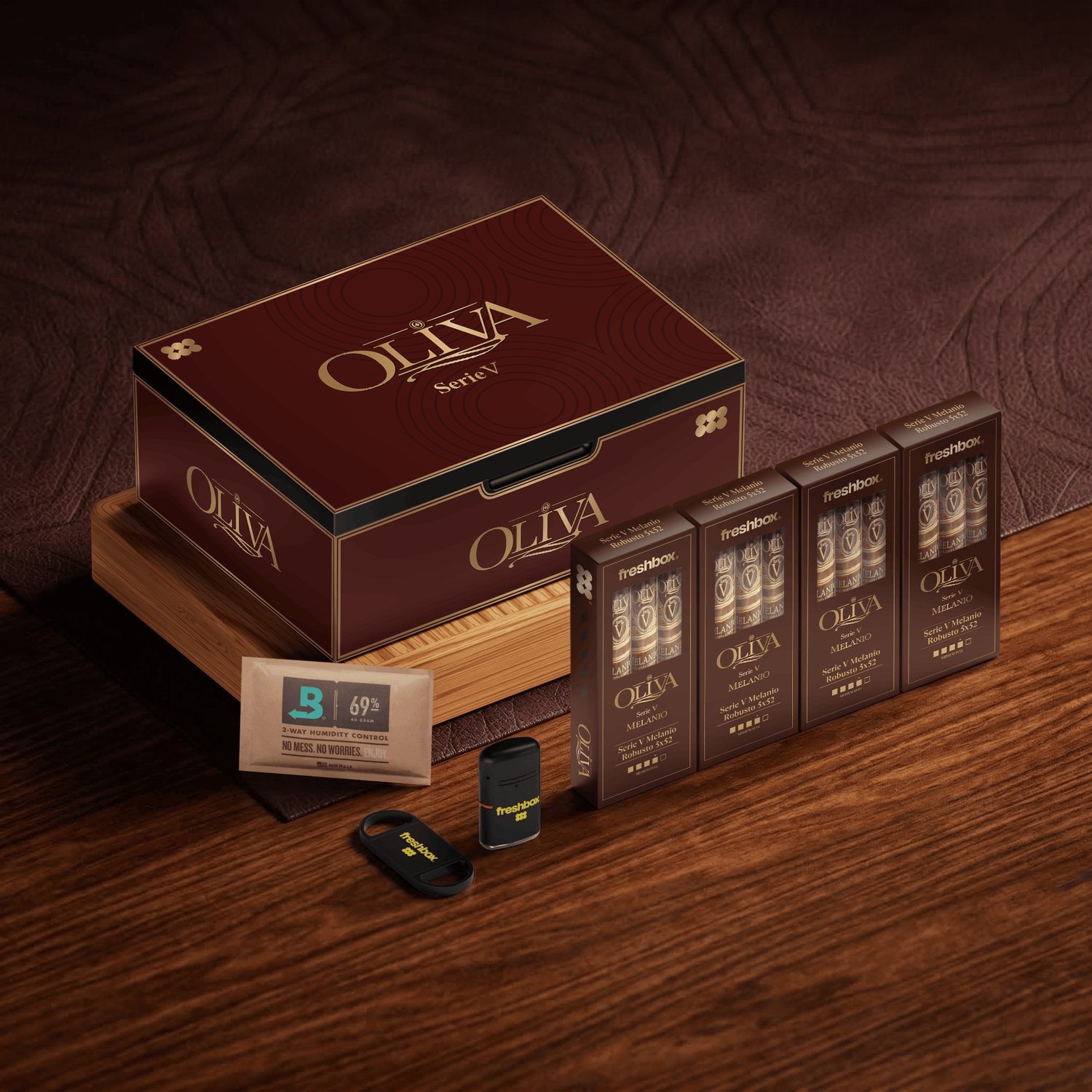 FreshBox™ Oliva Serie V Melanio Edition Humidor Starter Kit